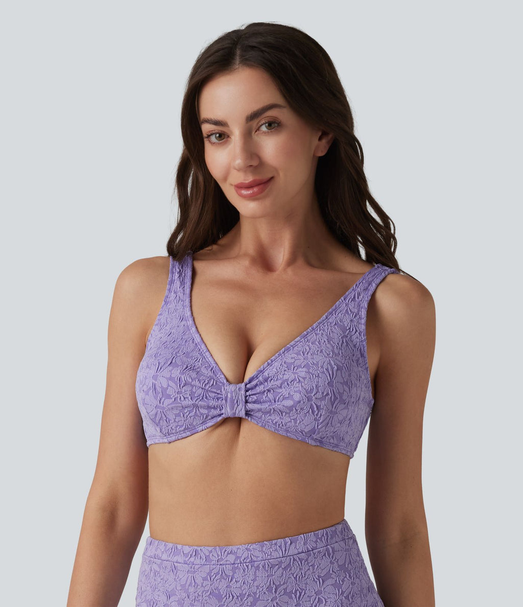 Haut de bikini jacquard à décolleté plongeant en V