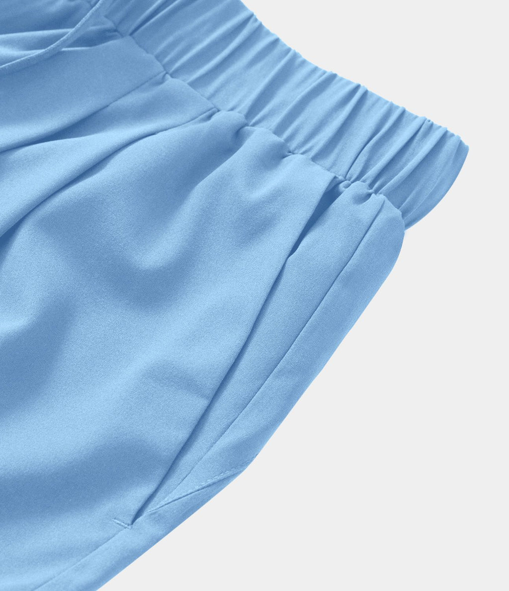 Short 7,5cm Casual à Taille Moyenne avec Ceinture Élastique Cordon de Serrage et Poches Latérales Ruchées