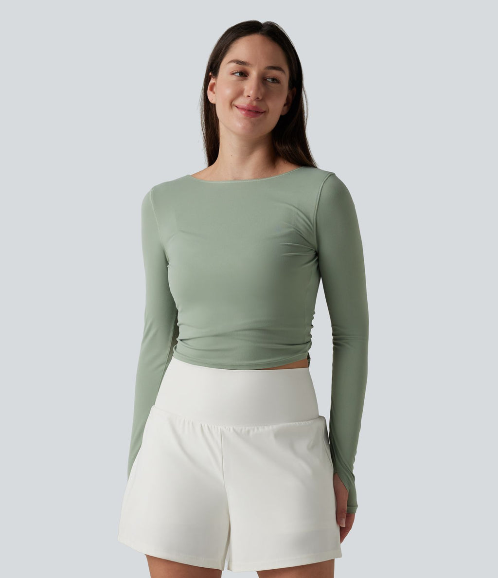 Haut casual SoftlyZero™ cache-cœur à manches longues avec passe-pouces, protection solaire UPF 50+