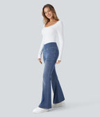 Halara Flex™ Jean Évasé à Taille Haute avec Poche Crossover Tissu Élastique Lavé
