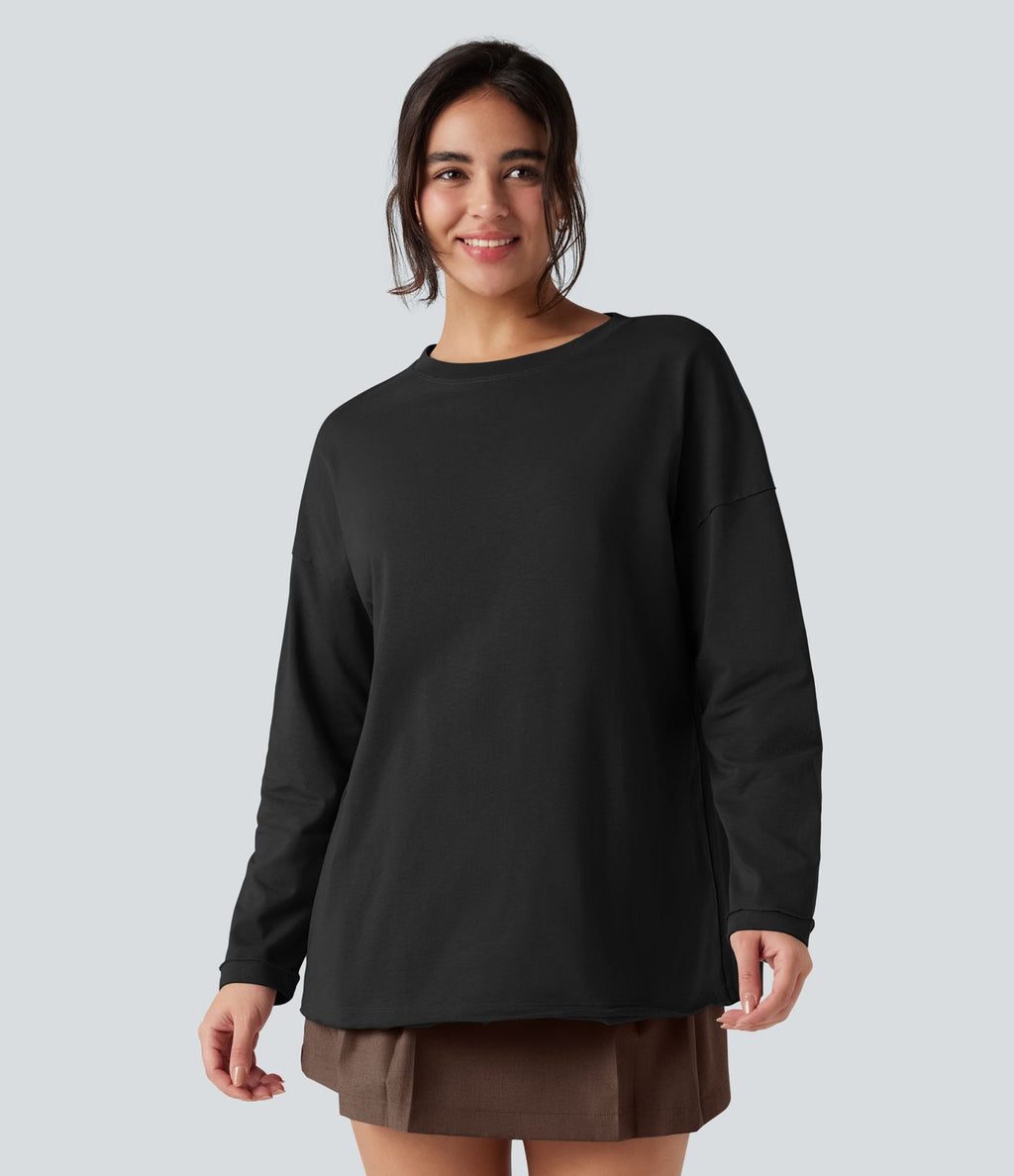 T-shirt coton oversize col rond manches longues