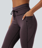Legging de yoga rayé taille haute avec cordon de serrage et poches
