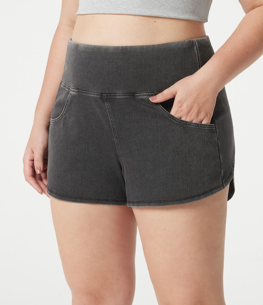 Short en jean Halara Flex™ skinny décontracté grande taille ventre plat, taille haute, ourlet arrondi, à poches