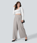 Halara Flex™ Pantalon tailleur Grande taille à Taille Haute, Poches Latérales Plissées, Jambes Larges, en Tissu Gaufré