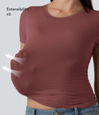 T-shirt décontracté col rond échancré à manches courtes avec soutien-gorge intégré bonnets B-DD
