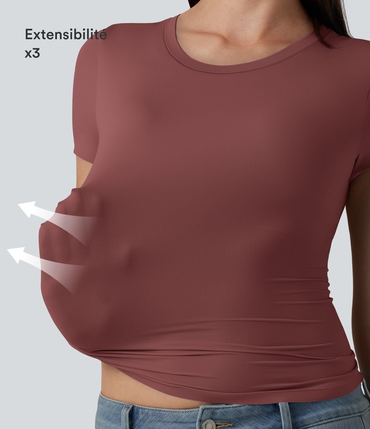 T-shirt décontracté col rond échancré à manches courtes avec soutien-gorge intégré bonnets B-DD
