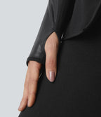 Veste de travail à pans asymétriques, boutons, passants pour pouces, poches latérales et empiècements contrastés