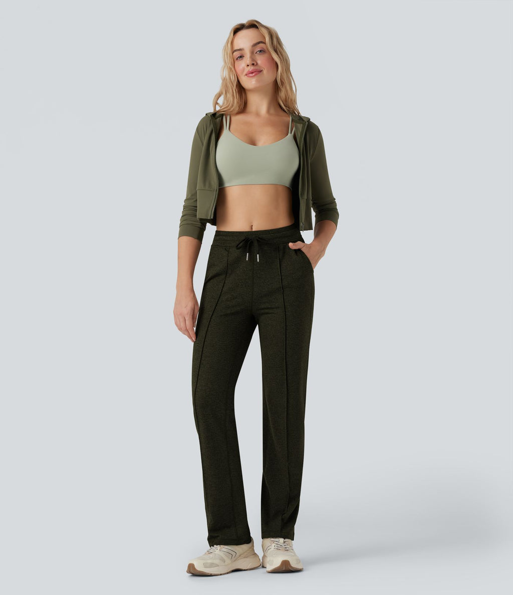 Pantalon d'entraînement taille mi-haute jambe droite avec cordon de serrage et poches
