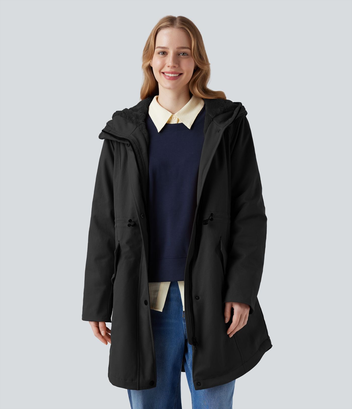Parka sherpa polaire à capuche avec cordon de serrage et poches