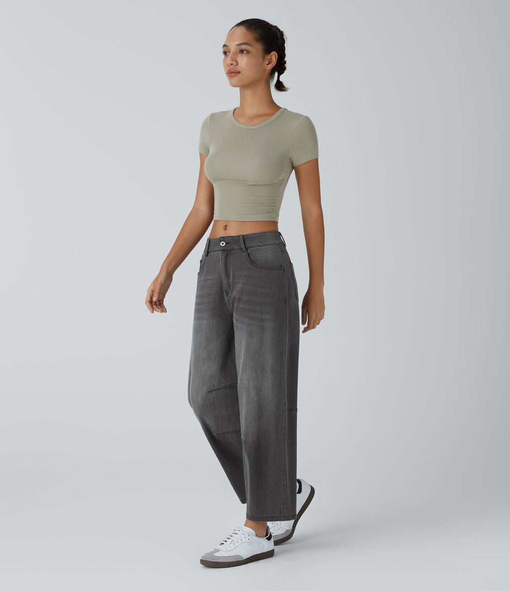Jean Barrel 7/8 taille basse Halara Flex™ avec poches zippées