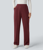 Pantalon tailleur coupe droite taille haute avec poches