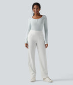 Jean décontracté Halara Flex™ taille haute, extensible, délavé, jambes droites avec poches multiples