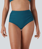Bas de maillot de bain bikini à taille haute avec contrôle du ventre et fronces