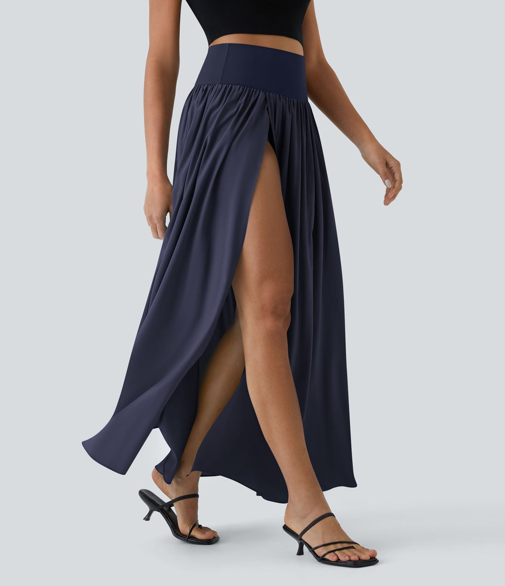 Breezeful™ Jupe Taille Haute Casual Maxi Séchage Rapide Fluide Fente Plissée 2 en 1