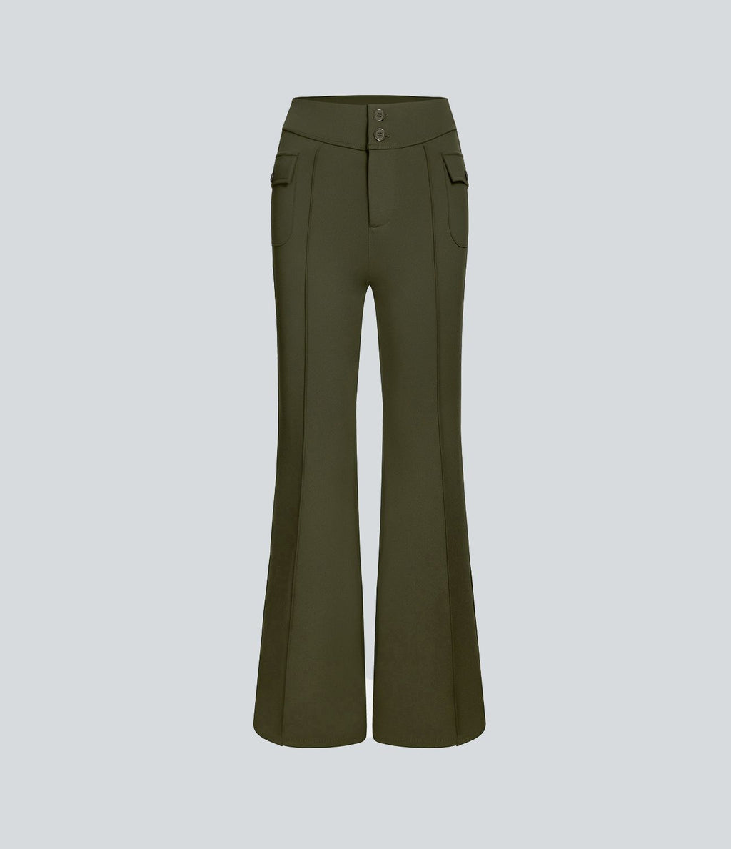 Pantalon cargo décontracté évasé taille haute avec poches à rabat latérales