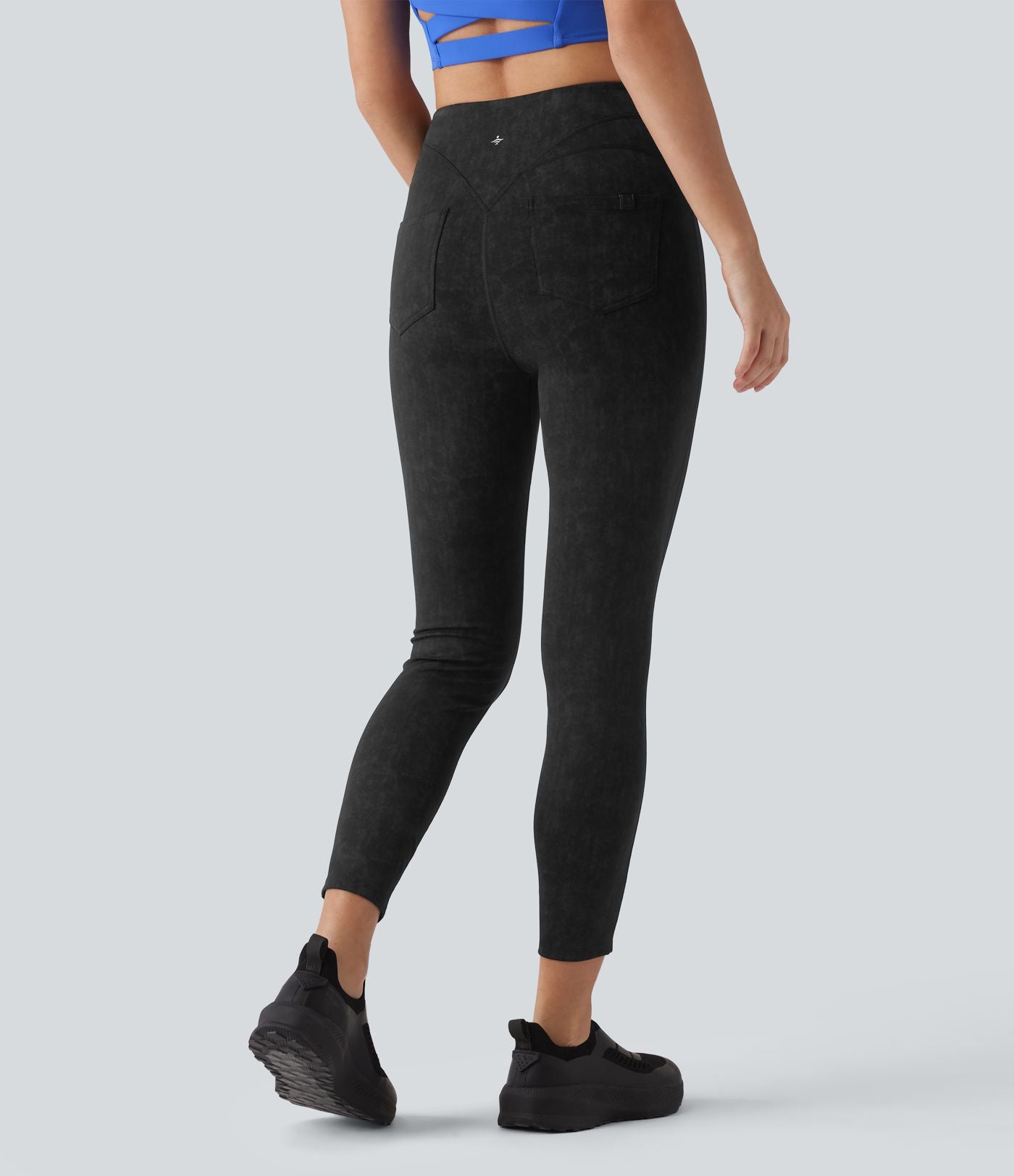 Legging de sport délavé effet ventre plat taille haute avec poches
