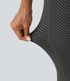 Legging de yoga taille haute en sergé rayé avec cordon de serrage et poches