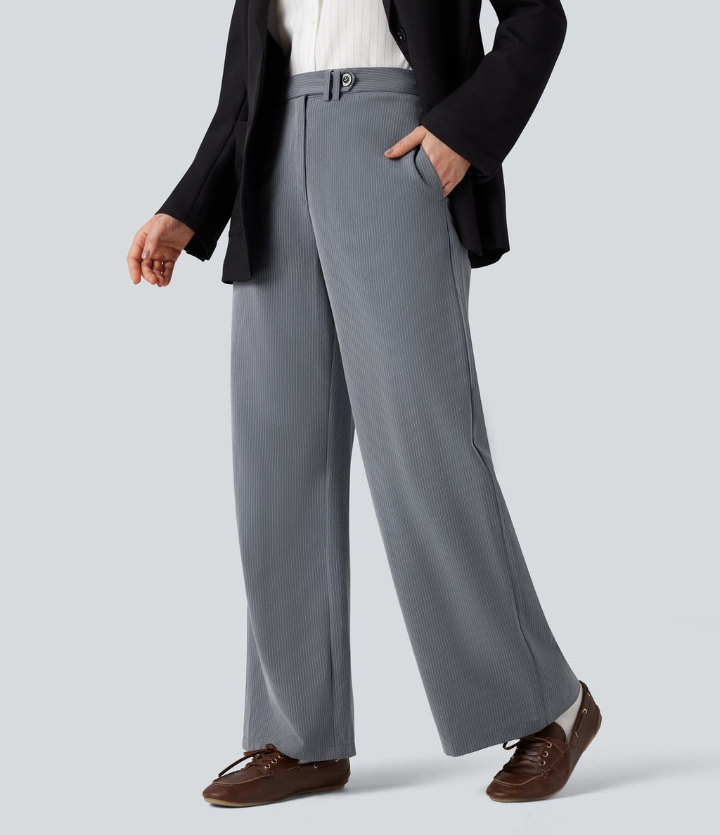 Pantalon tailleur rayé coupe droite taille haute avec poches