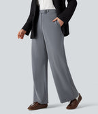 Pantalon tailleur rayé coupe droite taille haute avec poches