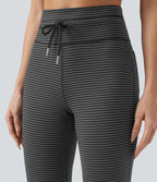 Pantalon de yoga évasé à rayures, taille haute, cordon et poches