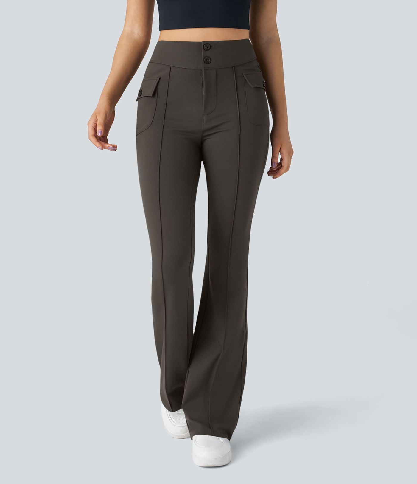 Pantalon cargo décontracté évasé taille haute avec poches à rabat latérales