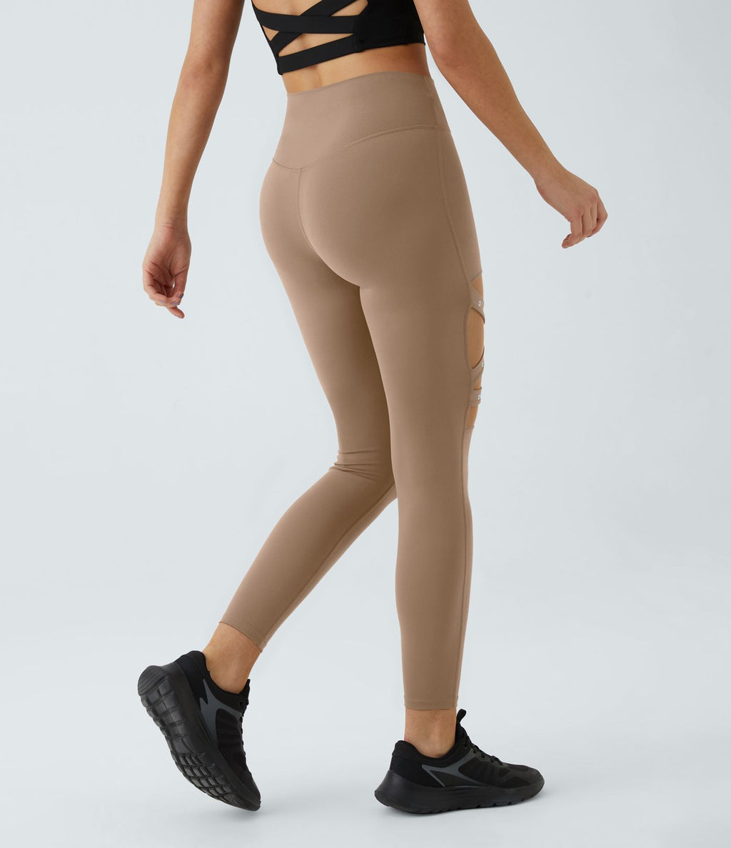 Legging yoga croisé taille haute avec mesh contrastant et boucle décorative DayStretch
