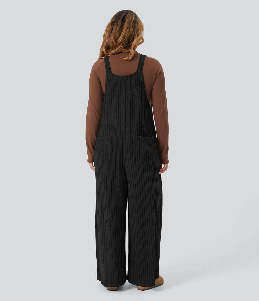 Salopette casual grande taille tricot côtelé avec poches