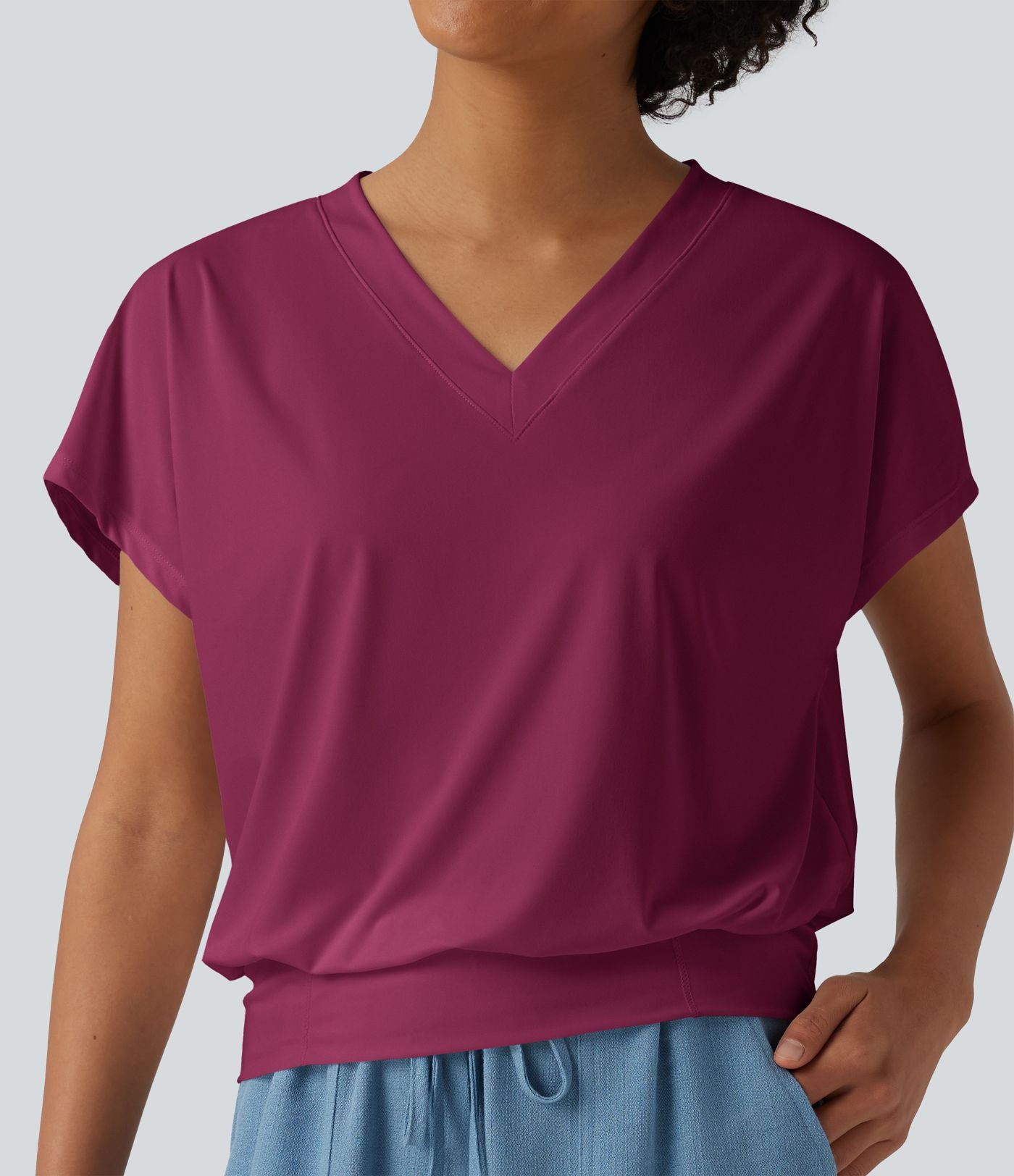 Haut de sport yoga oversize col V à manches courtes effet frais InstantCool à séchage rapide