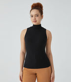T-shirt Casual sans Manches en Tricot Côtelé à Col Haut