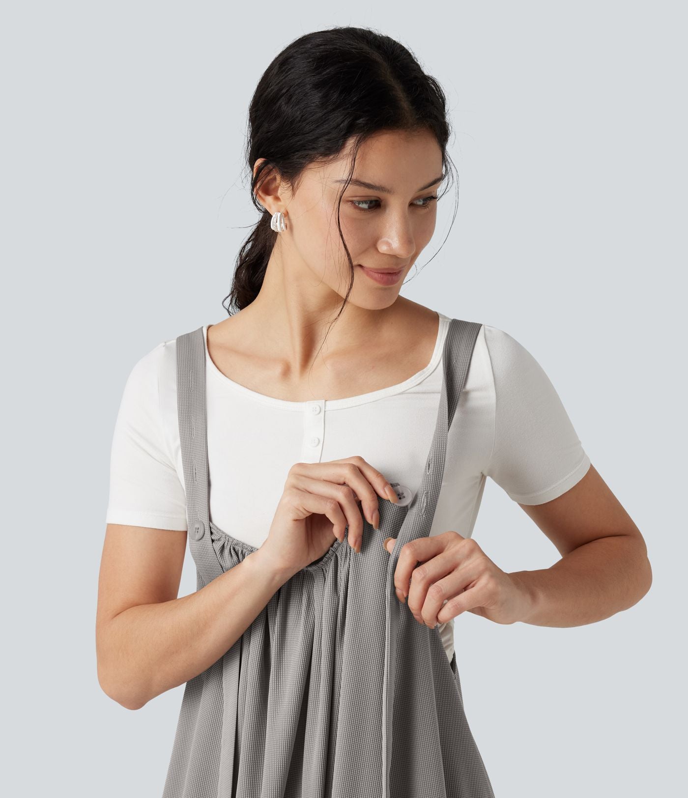 Combinaison fluide coupe baggy en tissu gaufré avec bretelles ajustables et poches