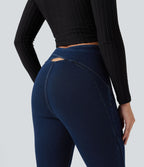 Legging denim évasé Halara Flex™ taille haute dos croisé fendu avec poches