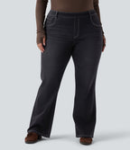 Jean décontracté grande taille évasé taille haute Halara Flex™ effet délavé avec multiples poches