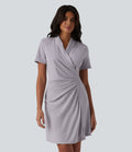 Robe tailleur courte col châle manches courtes