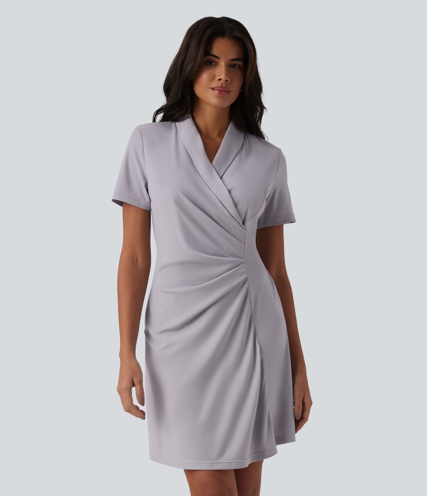 Robe tailleur courte col châle manches courtes