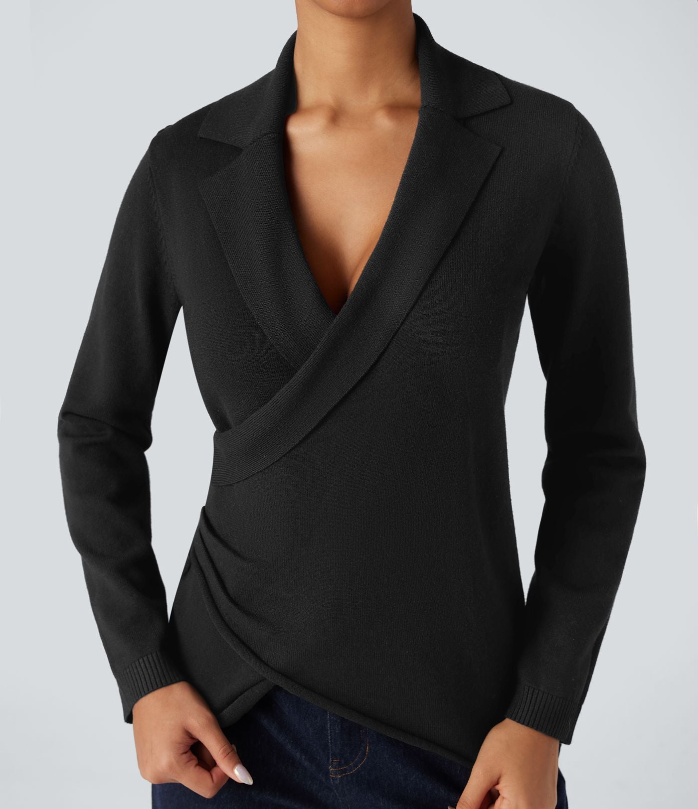 Pull tailleur cache-cœur col V manches longues