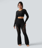 Pantalon de yoga évasé gainant taille haute avec dentelle contrastée et poche Halara UltraSculpt™