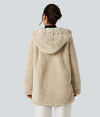 Manteau teddy à capuche manches longues avec poches