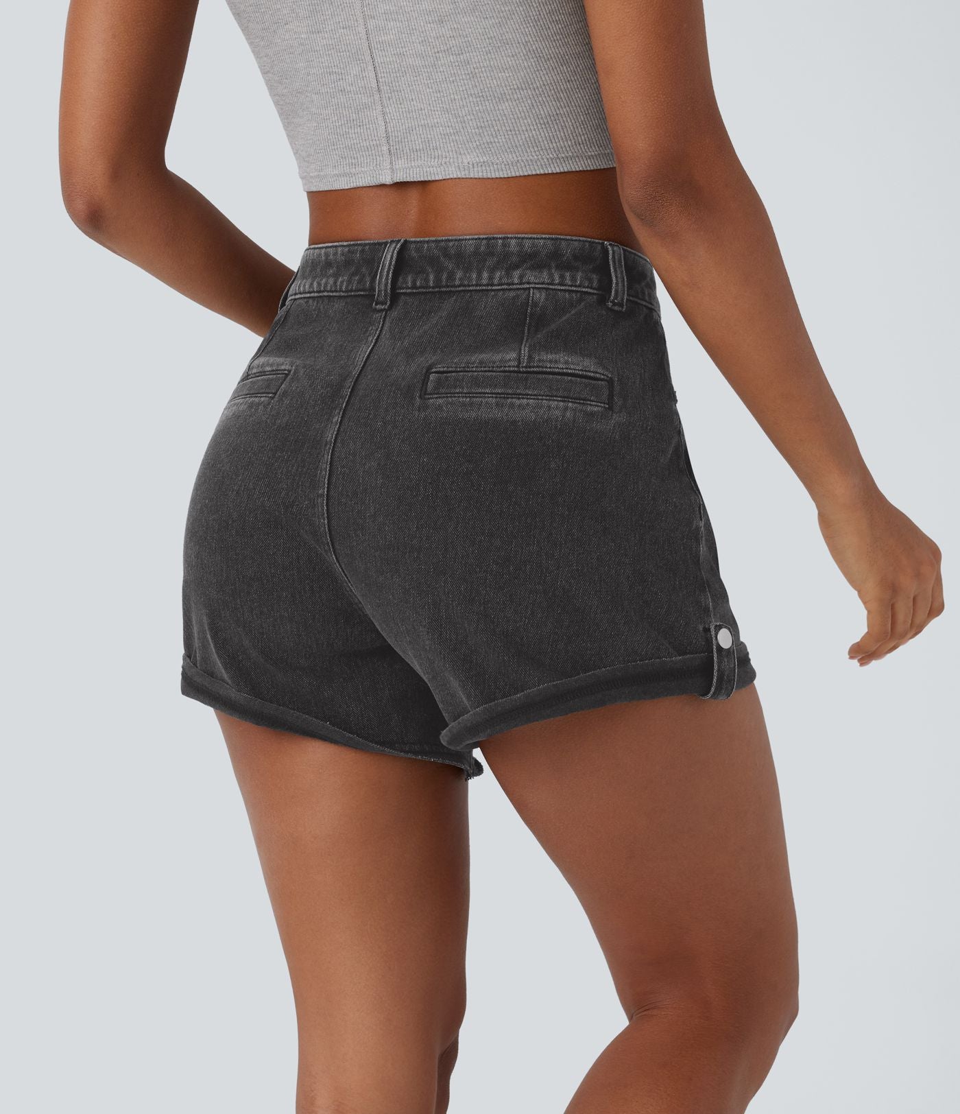 Short décontracté en jean extensible délavé Halara Flex™ taille moyenne avec revers et poches avant