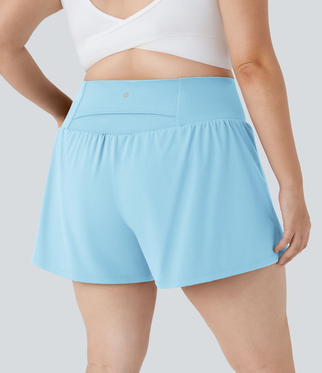 Short Yoga 10cm Plus Longue Taille Ultra Haute 2 en 1 Poche Arrière Poche Cachée Latérale Grande Taille