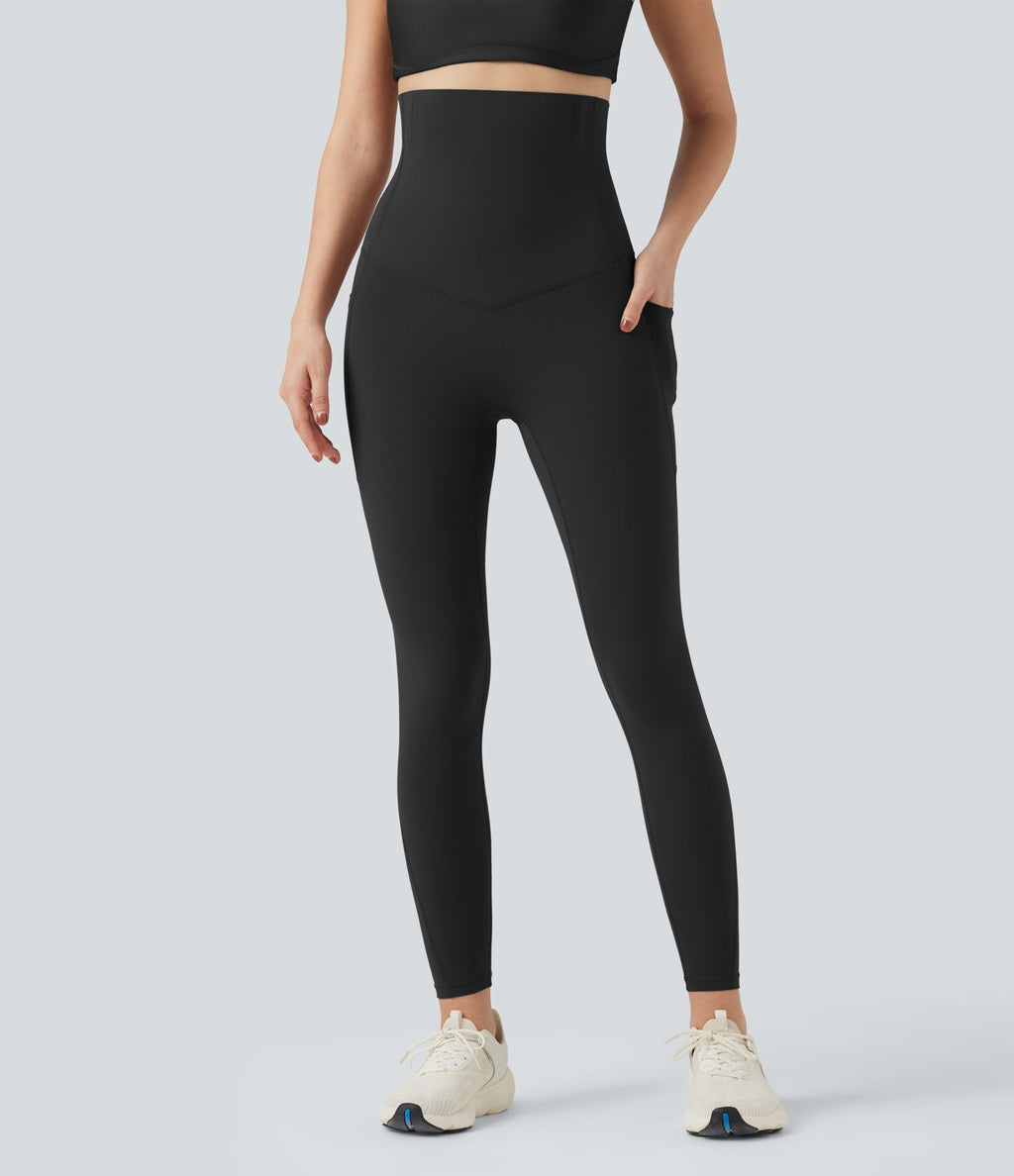 Pantalon large fluide décontracté gainant taille haute avec poches