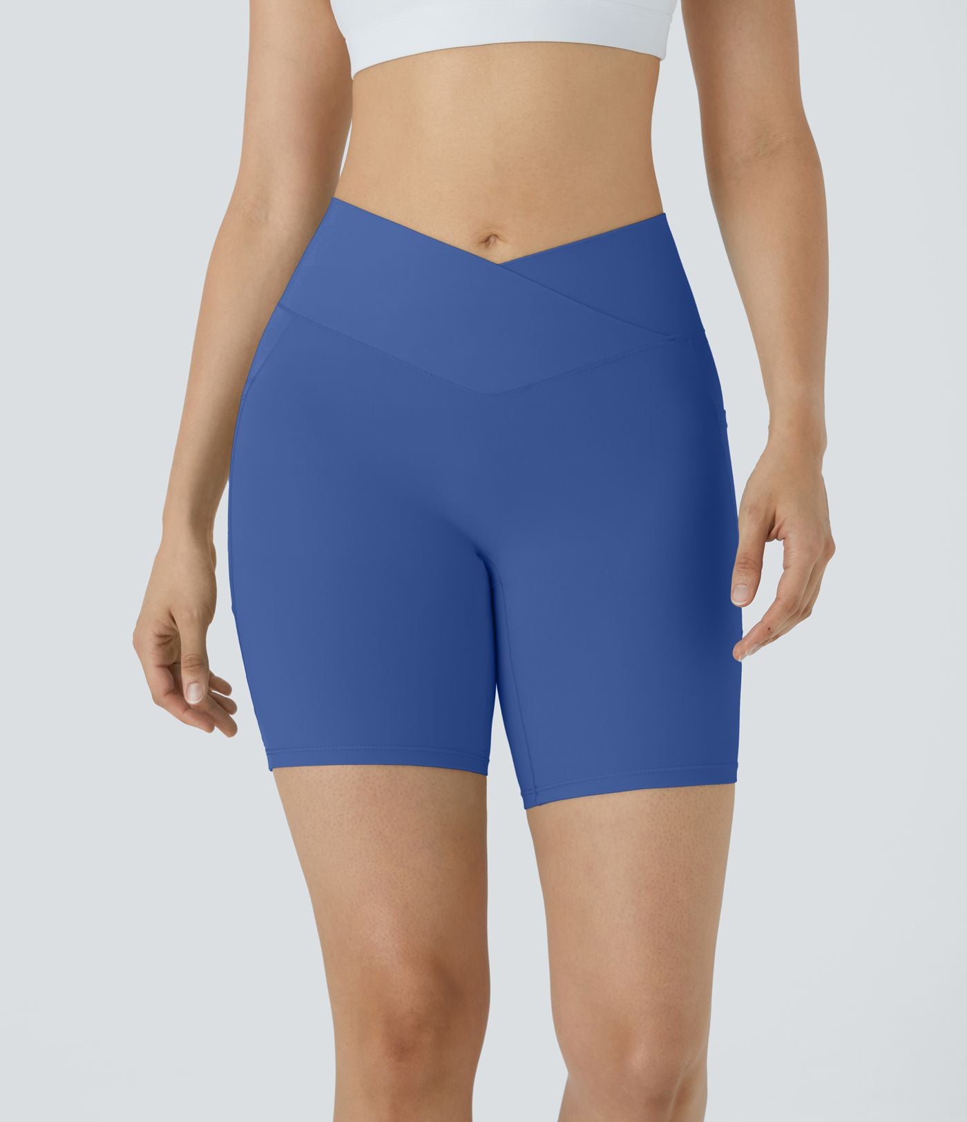 Softlyzero™ Short 17,5cm Yoga Taille Haute Crossover avec Poches Latérales