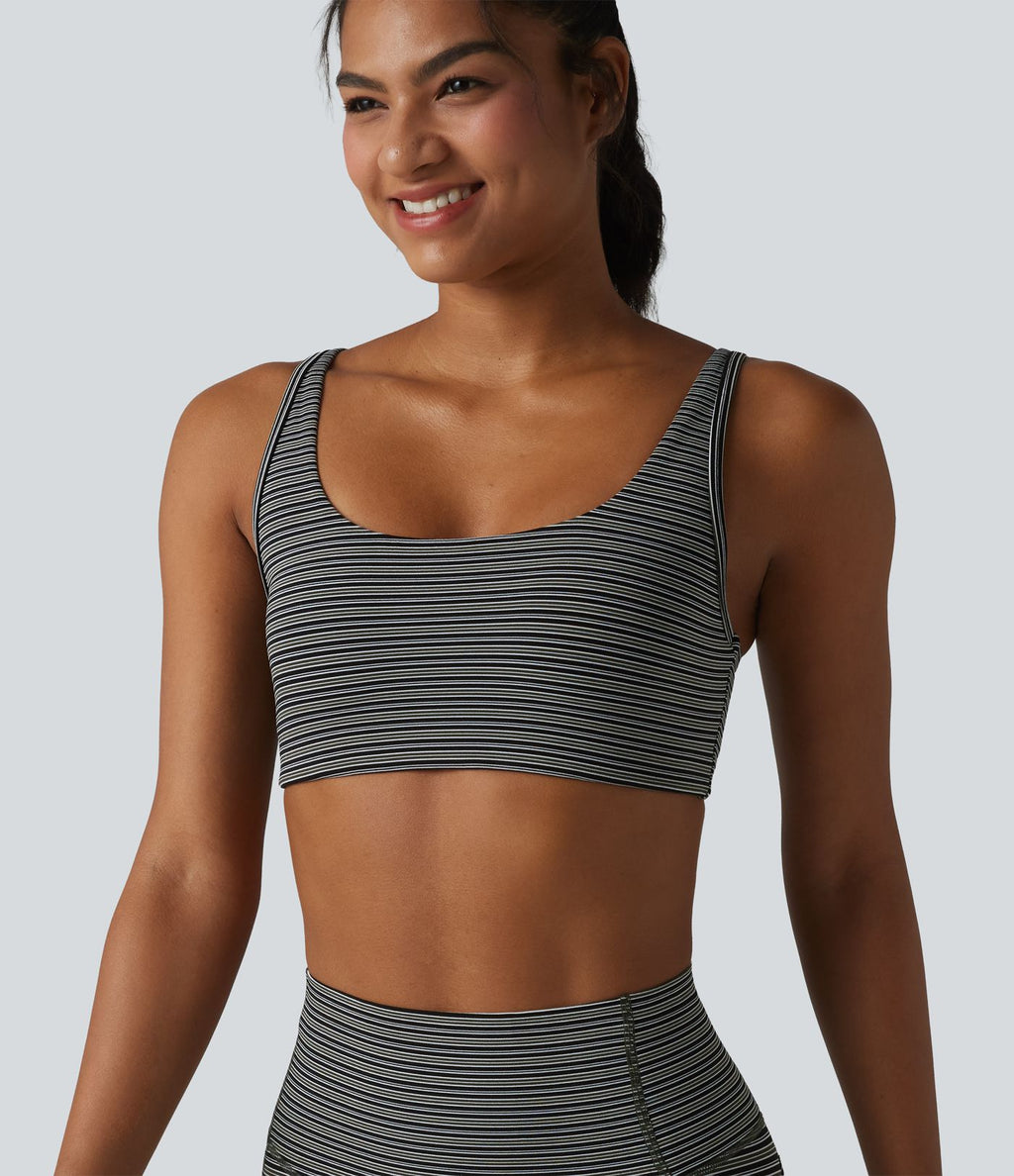 Brassière de sport Halara UltraSculpt™ à rayures jacquard, maintien léger, décolleté en U et découpe intégrée