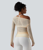 Haut de yoga asymétrique manches longues mesh avec ouverture pouce