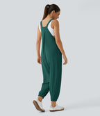 Salopette Casual Bretelles Ajustables Boutonnés Multiples Poches Plis et Tissu Gaufré
