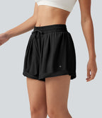Short de running baggy 2-en-1 taille mi-haute avec cordon ajustable et poche