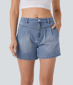 Halara Flex™ short décontracté taille haute en jean extensible délavé avec poches multiples