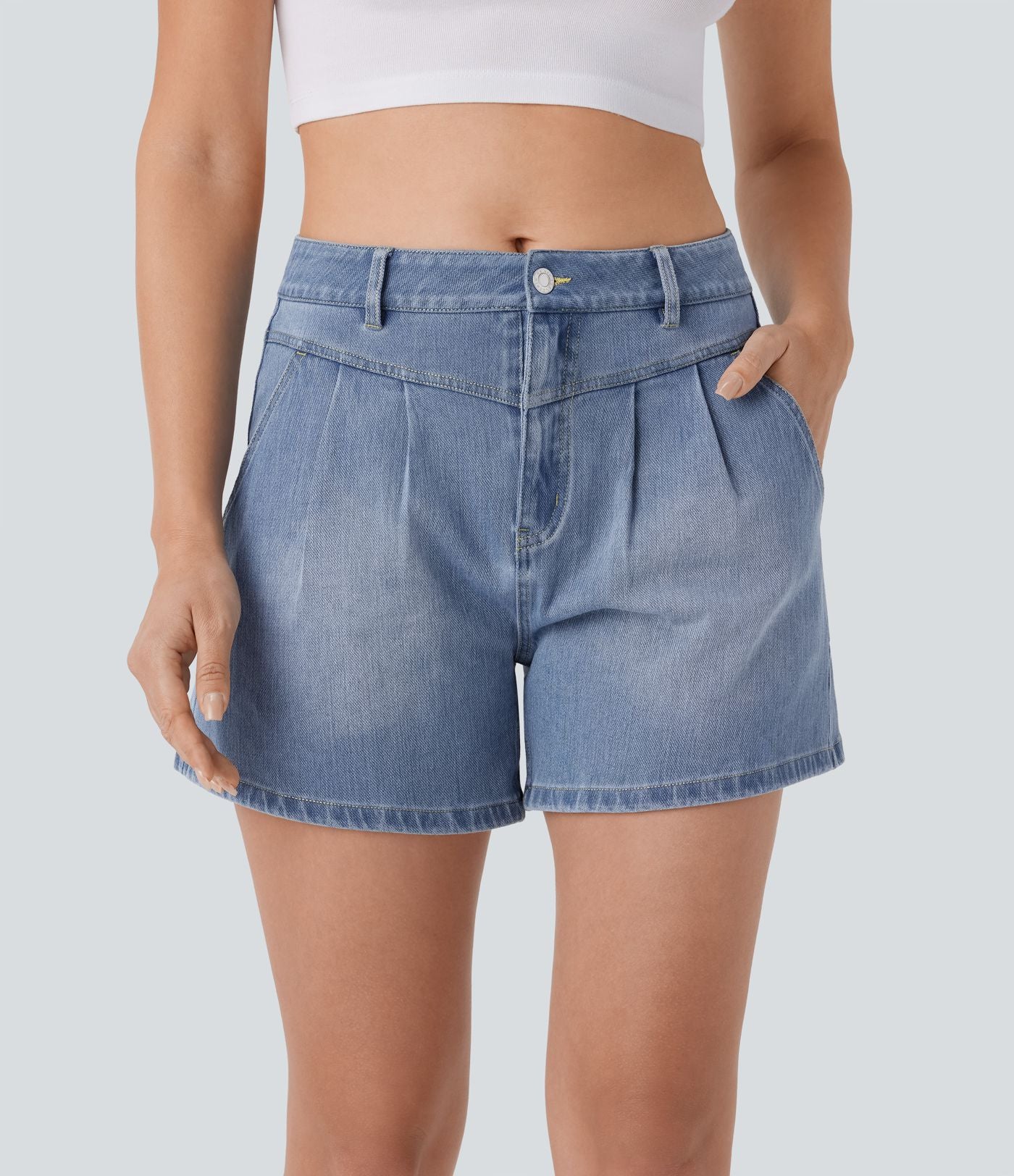 Halara Flex™ short décontracté taille haute en jean extensible délavé avec poches multiples