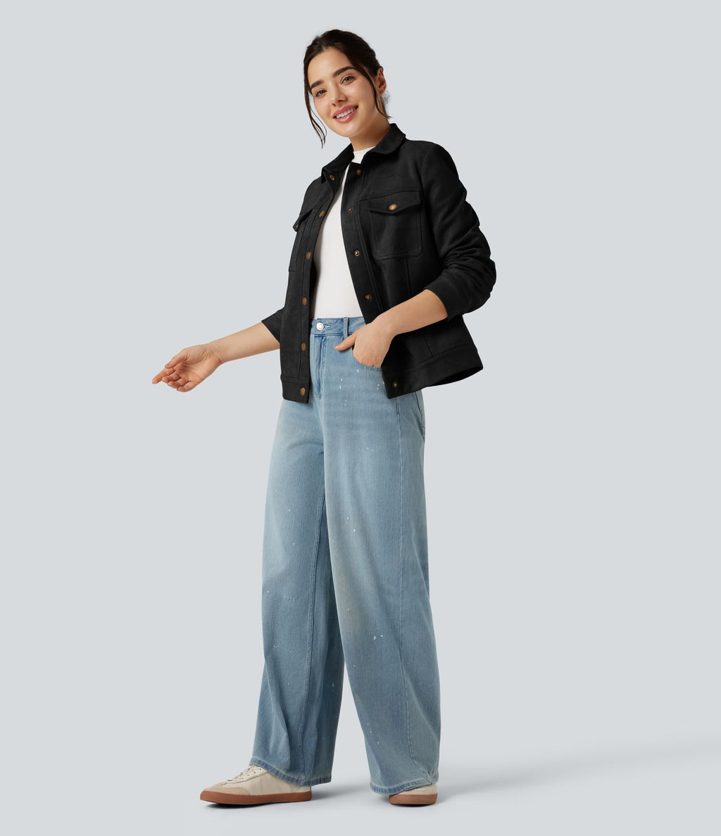 Veste décontractée effet daim à col et manches longues avec poches