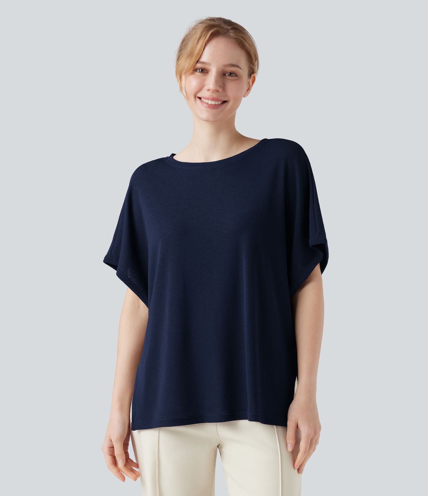T-shirt col rond manches chauve-souris coupe décontractée