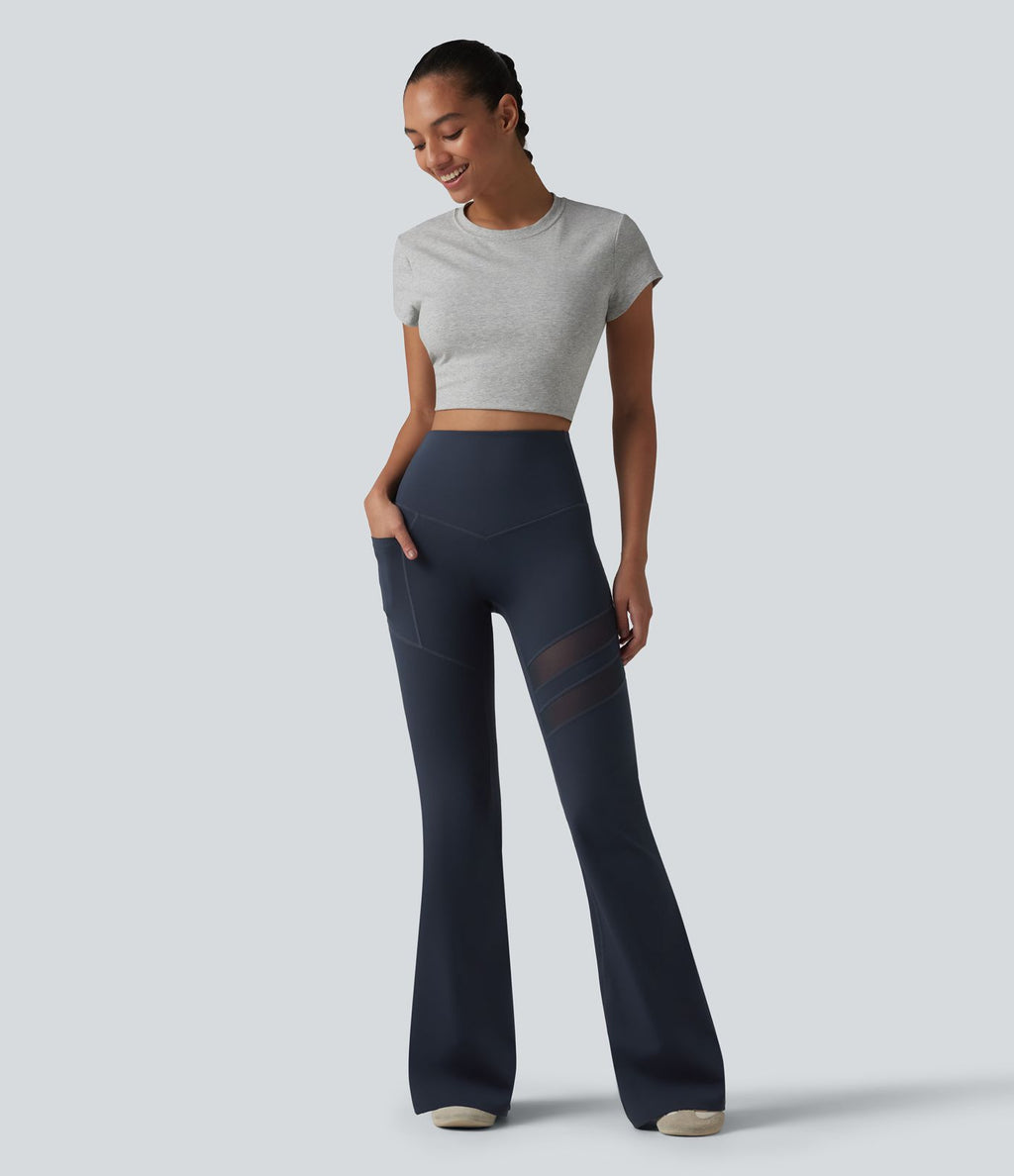 Legging décontracté DayStretch taille haute gainant et galbant les fesses, avec poche, empiècement en maille contrastée et coupe évasée